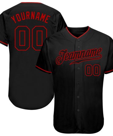 Custom Black Black-Red Authentic Baseball Jersey