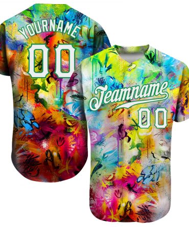 Custom Scratch Graffiti Pattern White-Kelly Green 3D Authentic Baseball Jersey