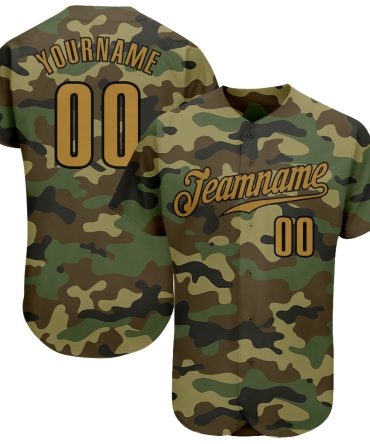 Custom Camo Old Gold-Black Authentic Salute To Service Baseball Jersey