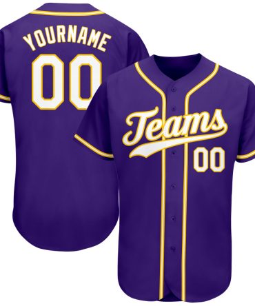 Custom Purple White-Gold Authentic Baseball Jersey